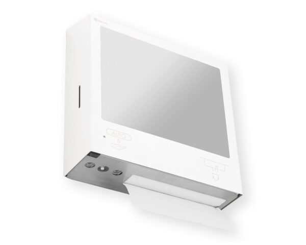 Pojemnik na ręczniki składane z bezdotykowym automatycznym dozownikiem mydła w pianie i z lustrem ze stali SuperMirror „3 w 1" MERIDA STELLA SLIM WHITE LINE COMBO, biały Pojemnik na ręczniki składane z bezdotykowym automatycznym dozownikiem mydła w pianie i z lustrem ze stali SuperMirror „3 w 1" MERIDA STELLA SLIM WHITE LINE COMBO, biały