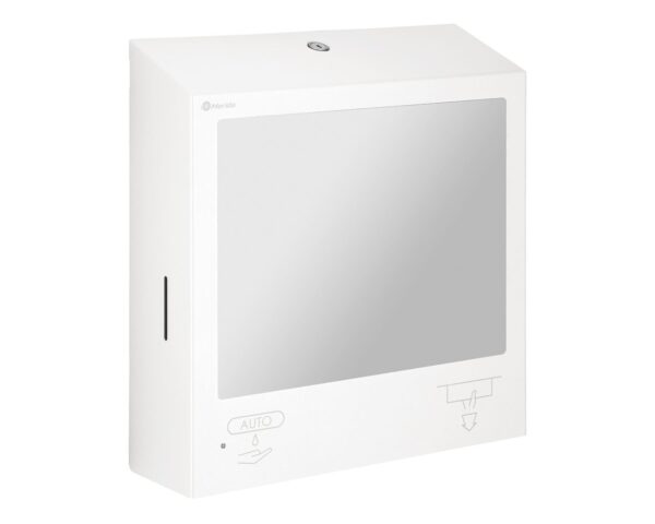 Pojemnik na ręczniki składane z bezdotykowym automatycznym dozownikiem mydła w pianie i z lustrem ze stali SuperMirror „3 w 1" MERIDA STELLA SLIM WHITE LINE COMBO, biały Pojemnik na ręczniki składane z bezdotykowym automatycznym dozownikiem mydła w pianie i z lustrem ze stali SuperMirror „3 w 1" MERIDA STELLA SLIM WHITE LINE COMBO, biały