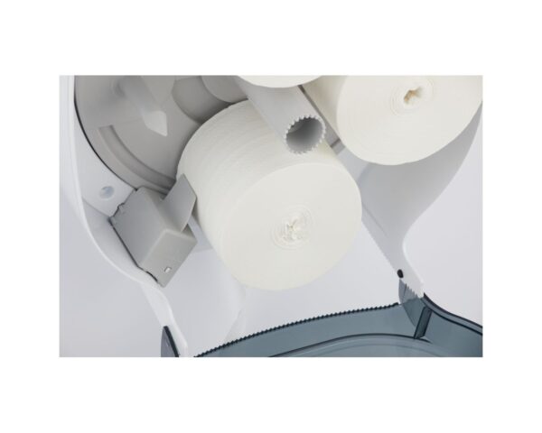 Pojemnik na cztery rolki papieru toaletowego bez gilzy MERIDA ONE, tworzywo ABS, biały Pojemnik na cztery rolki papieru toaletowego bez gilzy MERIDA ONE, tworzywo ABS, biały