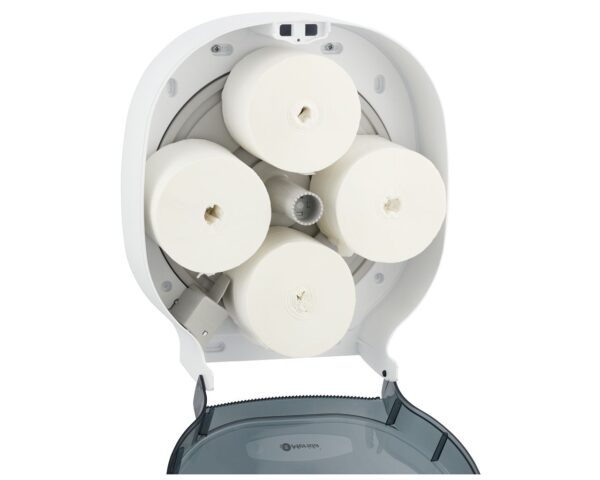 Pojemnik na cztery rolki papieru toaletowego bez gilzy MERIDA ONE, tworzywo ABS, biały Pojemnik na cztery rolki papieru toaletowego bez gilzy MERIDA ONE, tworzywo ABS, biały