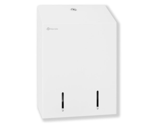 Pojemnik na papier toaletowy w listkach MERIDA STELLA WHITE LINE, pojemność do 900 szt., biały Pojemnik na papier toaletowy w listkach MERIDA STELLA WHITE LINE, pojemność do 900 szt., biały