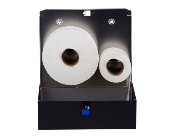 Pojemnik na papier toaletowy MERIDA STELLA DUO BLACK LINE z uchwytem na resztkę rolki papieru, średnica papieru do 20 cm, czarny Pojemnik na papier toaletowy MERIDA STELLA DUO BLACK LINE z uchwytem na resztkę rolki papieru, średnica papieru do 20 cm, czarny