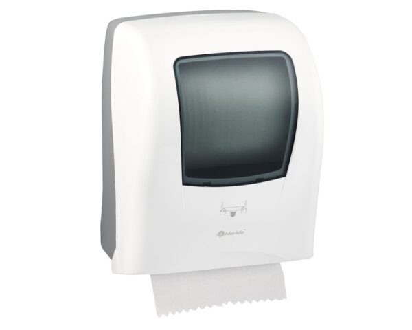 Mechaniczny podajnik ręczników papierowych w rolach MERIDA ONE AUTOMATIC MAXI, tworzywo ABS, biały Mechaniczny podajnik ręczników papierowych w rolach MERIDA ONE AUTOMATIC MAXI, tworzywo ABS, biały