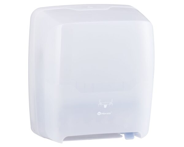 Mechaniczny podajnik ręczników papierowych w rolach MERIDA HARMONY AUTOMATIC MAXI, tworzywo, biały transparentny Mechaniczny podajnik ręczników papierowych w rolach MERIDA HARMONY AUTOMATIC MAXI, tworzywo, biały transparentny