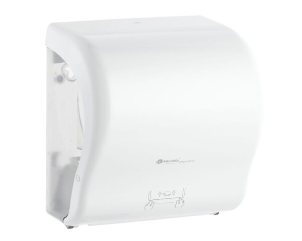 Mechaniczny podajnik ręczników papierowych w rolach MERIDA LUX CUT AUTOMATIC MAXI, tworzywo ABS, biały Mechaniczny podajnik ręczników papierowych w rolach MERIDA LUX CUT AUTOMATIC MAXI, tworzywo ABS, biały