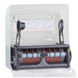 Mechaniczny podajnik ręczników papierowych w rolach MERIDA SOLID CUT AUTOMATIC MAXI, tworzywo ABS, front pełen biały - mat, tył transparentny jasny - mat