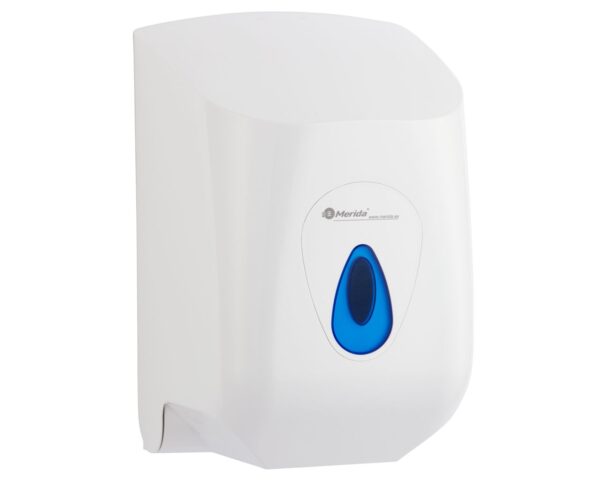 Pojemnik na ręczniki papierowe w rolach MERIDA TOP MAXI, tworzywo ABS, biały, okienko niebieskie