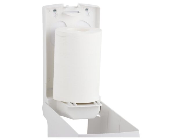 Pojemnik na ręczniki papierowe w rolach MERIDA TOP MINI, tworzywo ABS, biały, okienko niebieskie Pojemnik na ręczniki papierowe w rolach MERIDA TOP MINI, tworzywo ABS, biały, okienko niebieskie