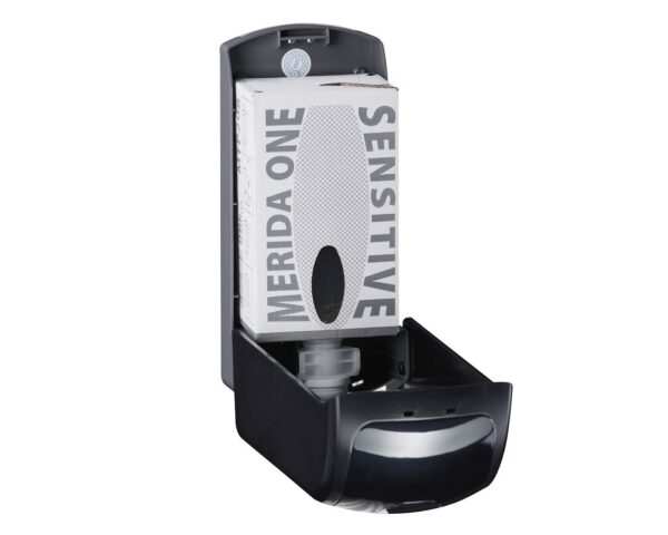 Dozownik mydła w pianie MERIDA ONE na jednorazowe wkłady 700 g, tworzywo ABS, czarny Dozownik mydła w pianie MERIDA ONE na jednorazowe wkłady 700 g, tworzywo ABS, czarny