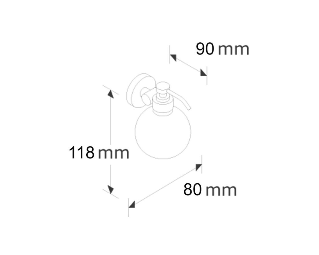 Dozownik mydła w płynie z pojemnikiem w kształcie kuli mocowany do ściany, pojemność zbiornika 150 ml, chromowany mosiądz