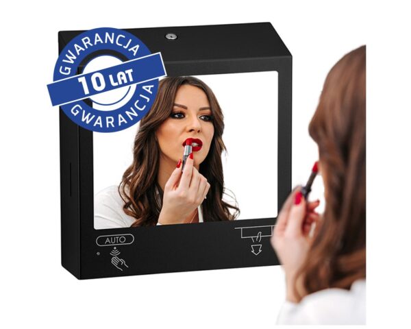 Pojemnik na ręczniki składane z bezdotykowym automatycznym dozownikiem mydła w pianie i z lustrem ze stali SuperMirror „3 w 1" MERIDA STELLA SLIM BLACK LINE COMBO, czarny