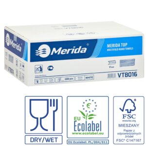 Ręczniki papierowe MERIDA TOP, białe, dwuwarstwowe, 3200 szt., ECOLABEL