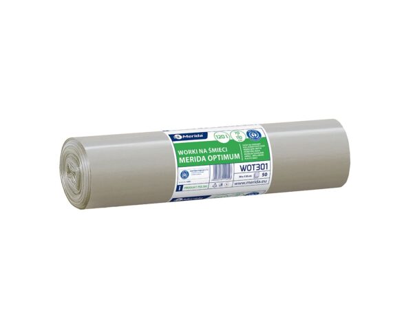 Worki na śmieci MERIDA OPTIMUM, 70 x 110 cm, pojemność 120 l, rolka 50 szt., BEZBARWNE, LDPE Worki na śmieci MERIDA OPTIMUM, 70 x 110 cm, pojemność 120 l, rolka 50 szt., BEZBARWNE, LDPE