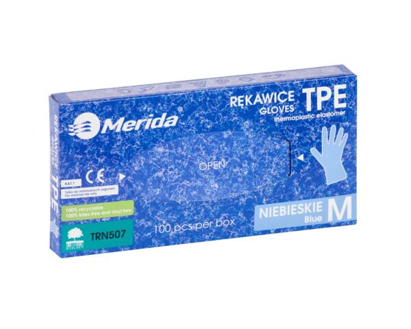 Rękawice elastomerowe TPE, niebieskie, rozmiar M, opakowanie 100 szt.