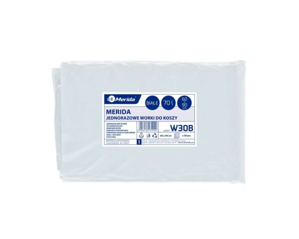 Worki na śmieci MERIDA, 60 x 90 cm, pojemność 70 l, paczka 50 szt., BIAŁE, LDPE