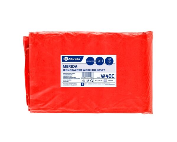 Worki na odpady medyczne MERIDA, 70 x 110 cm, pojemność 120 l, paczka 50 szt., CZERWONE, LDPE