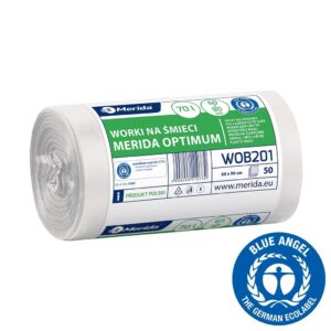 Worki na śmieci 70 l, MERIDA OPTIMUM, białe, 60x90 cm, rolka 50 szt.