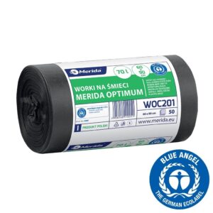Worki na śmieci 70 l, MERIDA OPTIMUM BLUE ANGEL, czarne, 60x90 cm, rolka 50 szt.