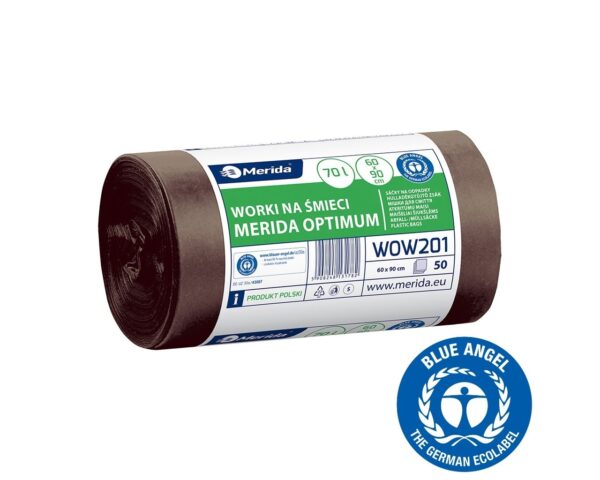 Worki na bioodpady 70 l, MERIDA OPTIMUM BLUE ANGEL, brązowe, 60x90 cm, rolka 50 szt.